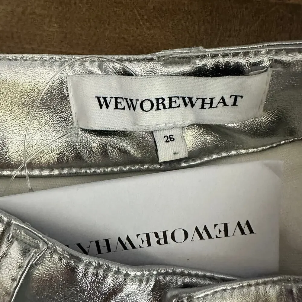 WeWoreWhat Silver Straight Leg Jeans Size 26 Faux Leather High Rise $148 NEW - Picture 8 of 9